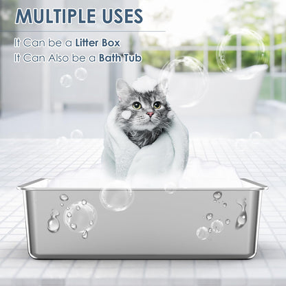 2 Pack 23.6" x 15.7" x 6" Deep & Extra Large Stainless Steel Cat Litter Boxes, High Sides Metal Cat Litter Box for Multi-Cats Big Cats XL Metal Litter Pan Tray, Non-Sticky, Easy Cleaning