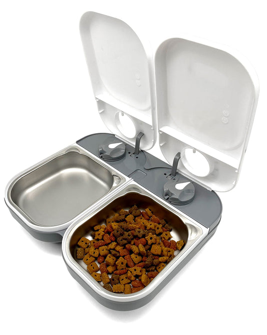 Closer Pets C200 2 Meal Automatic Pet Feeder For Cats And Small Dogs With Stainless Steel Bowl Inserts and Ice Pack